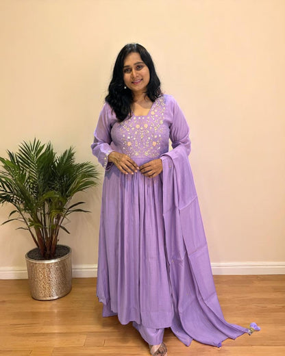 Lavender Prada Mul Chanderi suit set