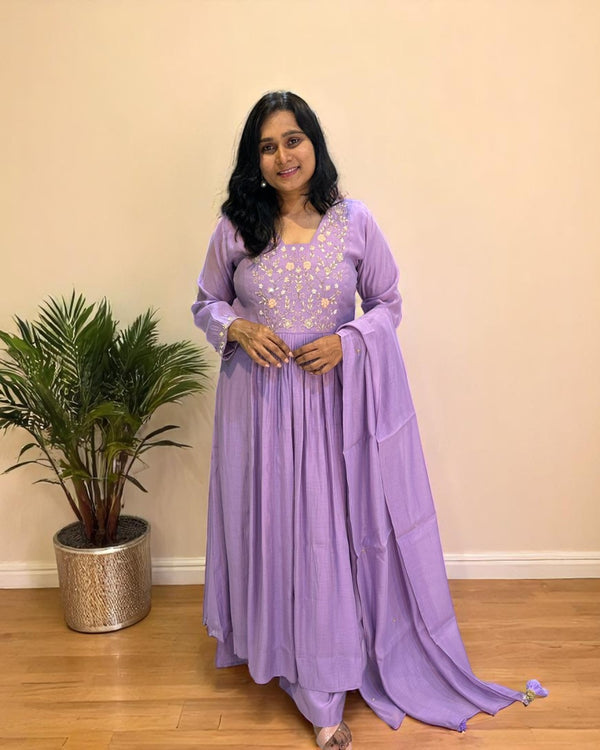 Lavender Prada Mul Chanderi suit set