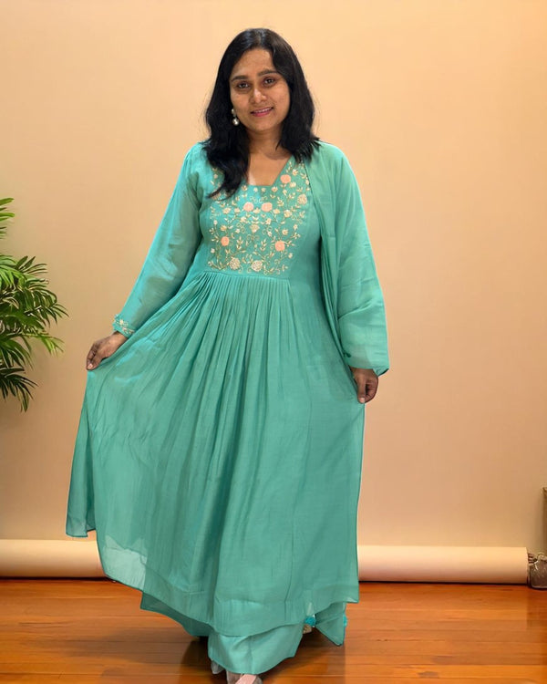 Sea Green Prada Mul Chanderi suit set