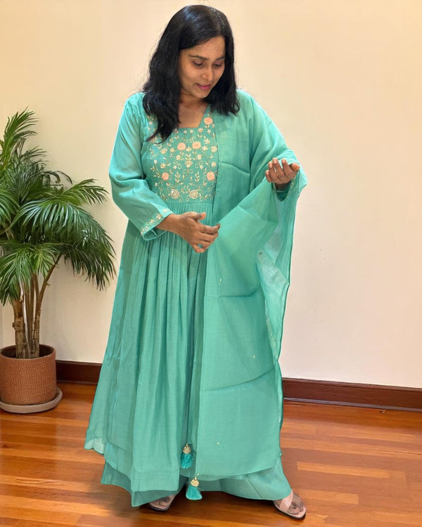 Sea Green Prada Mul Chanderi suit set