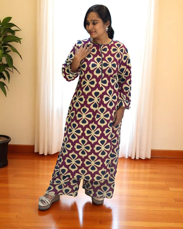 Wine Siya Cotton Kurta set
