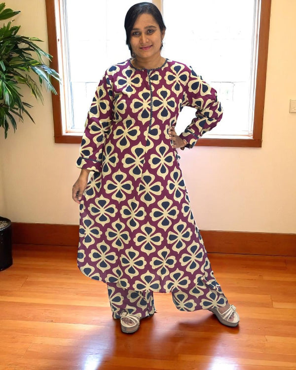 Wine Siya Cotton Kurta set