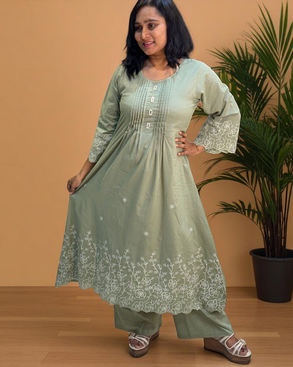 Dusty Green Lina A Line Cotton Kurta set