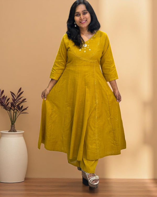 Mustard Ami Flex cotton Anarkali Kurta set