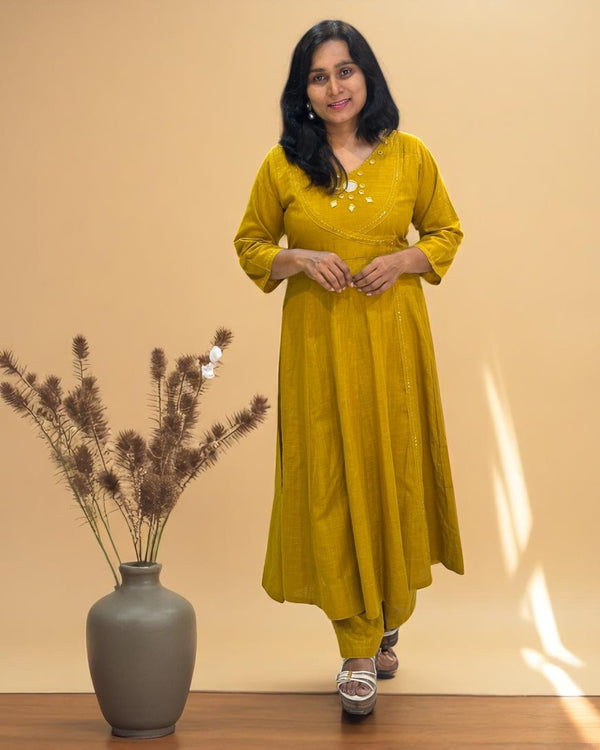 Mustard Ami Flex cotton Anarkali Kurta set