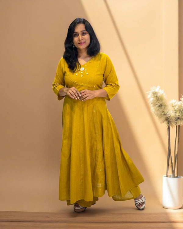 Mustard Ami Flex cotton Anarkali Kurta set