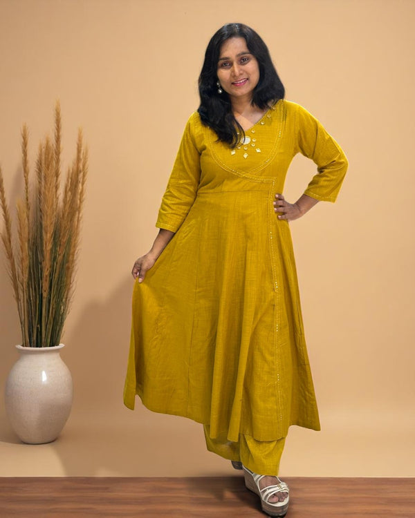 Mustard Ami Flex cotton Anarkali Kurta set