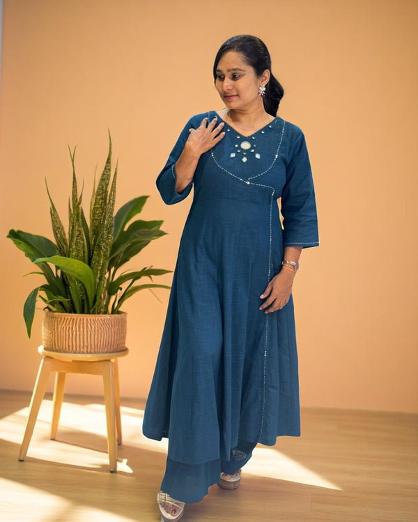Teal Blue Ami Flex cotton Anarkali Kurta set