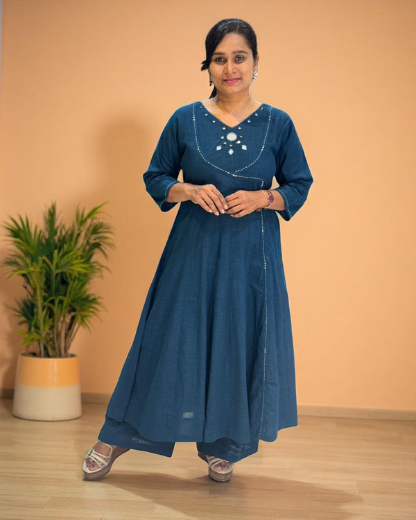 Teal Blue Ami Flex cotton Anarkali Kurta set