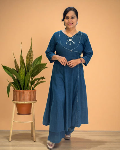 Teal Blue Ami Flex cotton Anarkali Kurta set