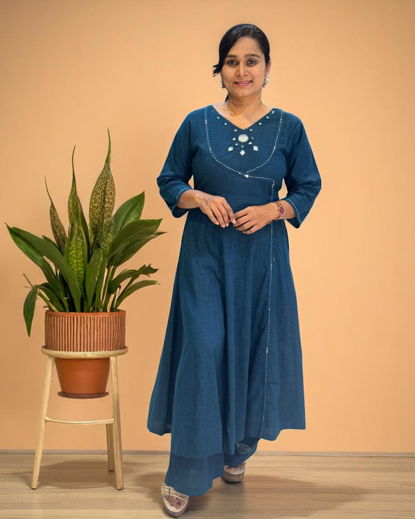 Teal Blue Ami Flex cotton Anarkali Kurta set
