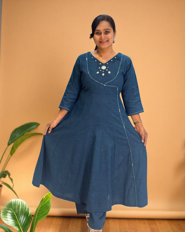Teal Blue Ami Flex cotton Anarkali Kurta set