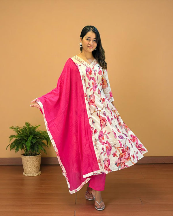 Offwhite Heera Floral Anarkali suit set