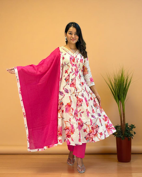 Offwhite Heera Floral Anarkali suit set