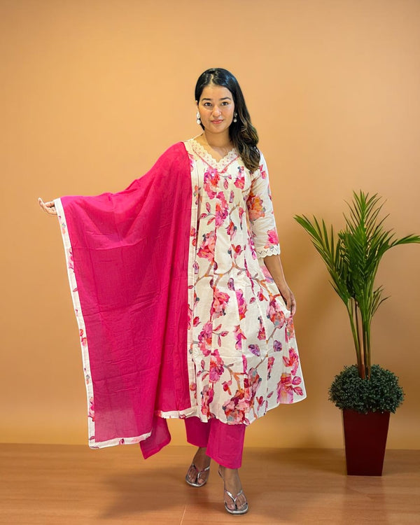 Offwhite Heera Floral Anarkali suit set