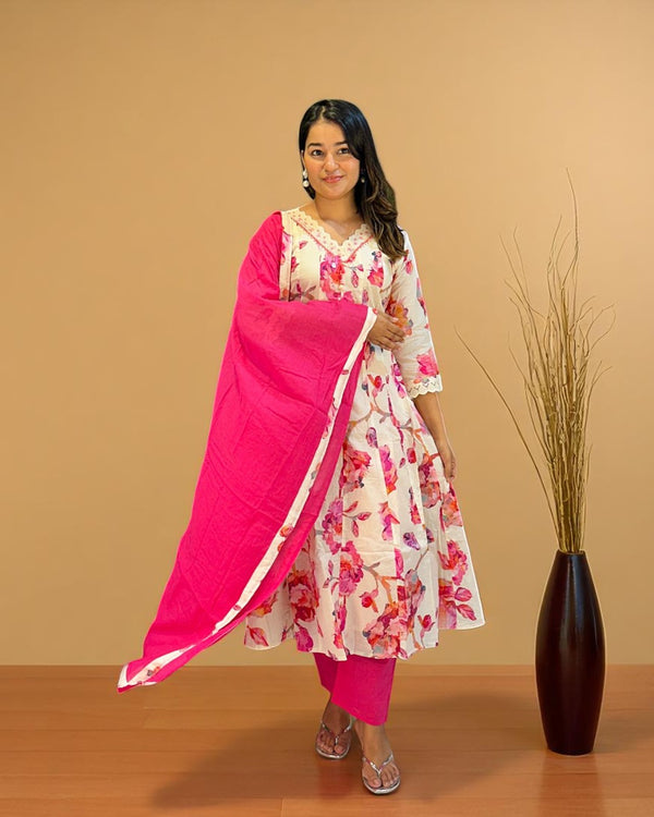 Offwhite Heera Floral Anarkali suit set
