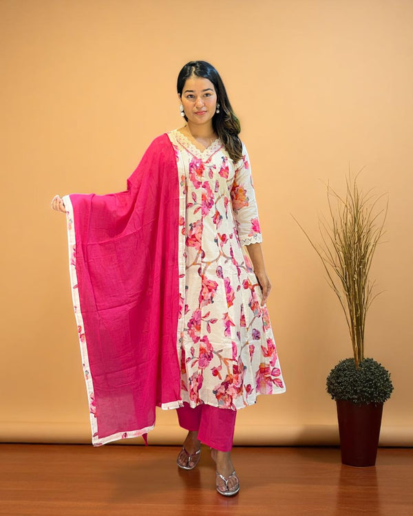 Offwhite Heera Floral Anarkali suit set
