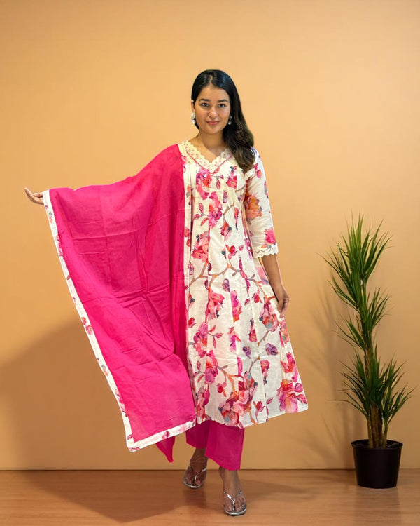Offwhite Heera Floral Anarkali suit set