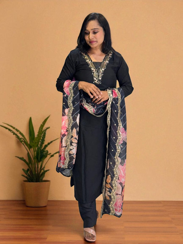 Black Silk Suit Set