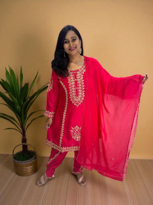Pink Alina Dola silk A line Dhoti Bottom suit set