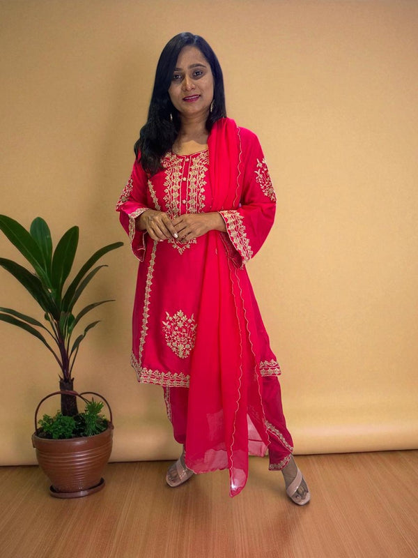 Pink Alina Dola silk A line Dhoti Bottom suit set