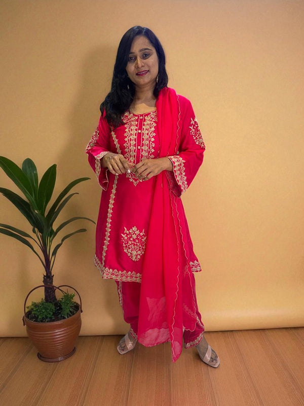 Pink Alina Dola silk A line Dhoti Bottom suit set