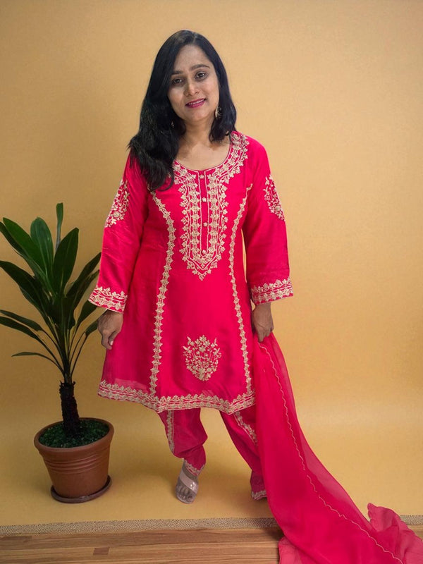 Pink Alina Dola silk A line Dhoti Bottom suit set