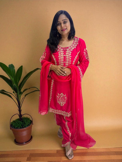 Pink Alina Dola silk A line Dhoti Bottom suit set