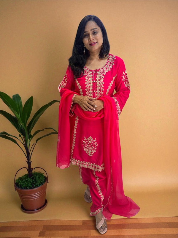 Pink Alina Dola silk A line Dhoti Bottom suit set
