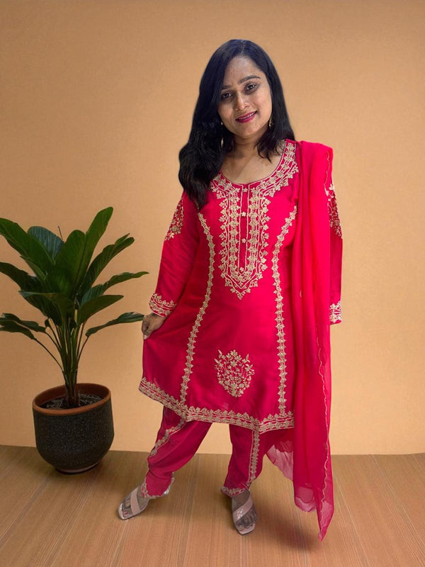 Pink Alina Dola silk A line Dhoti Bottom suit set