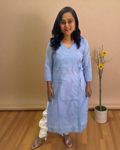 Sky Blue Chikankari Cotton Kurta