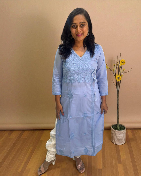 Sky Blue Chikankari Cotton Kurta