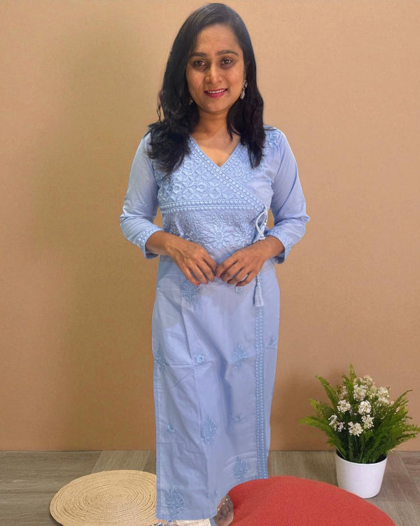 Sky Blue Chikankari Cotton Kurta