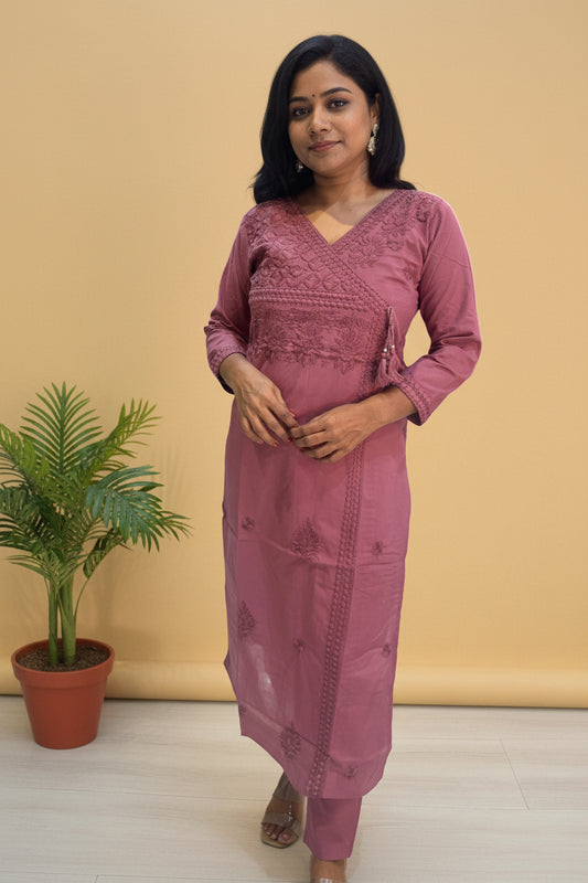 Dusty Pink Chikankari Cotton Kurta