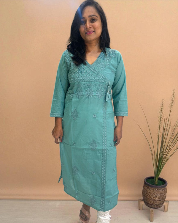 Teal Green Chikankari Cotton Kurta