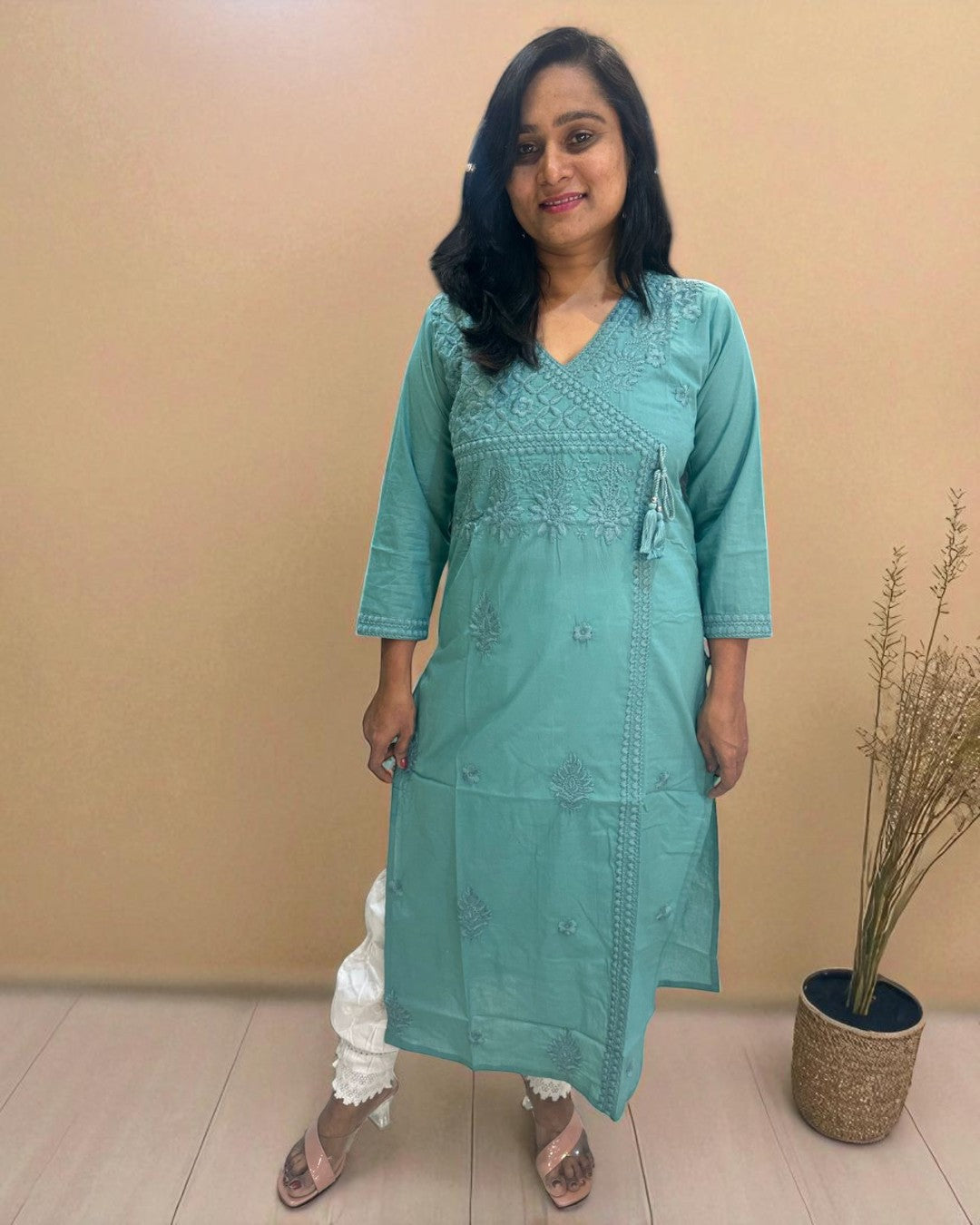 Teal Green Chikankari Cotton Kurta