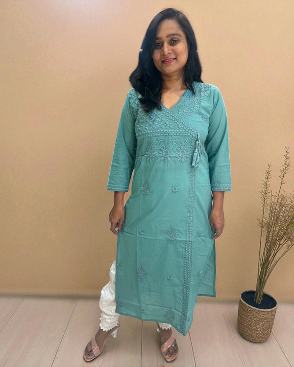 Teal Green Chikankari Cotton Kurta