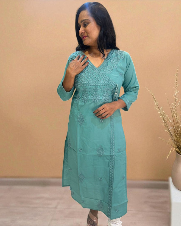 Teal Green Chikankari Cotton Kurta