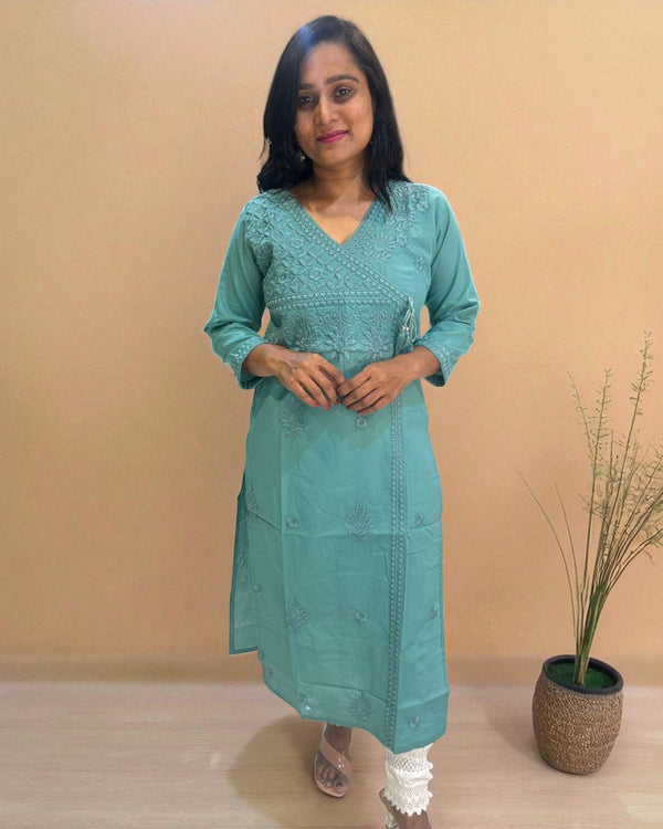 Teal Green Chikankari Cotton Kurta