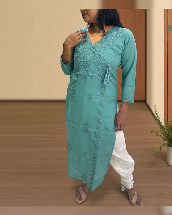 Teal Green Chikankari Cotton Kurta
