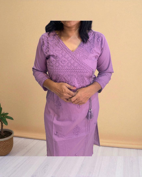 Lilac Chikankari Cotton Kurta