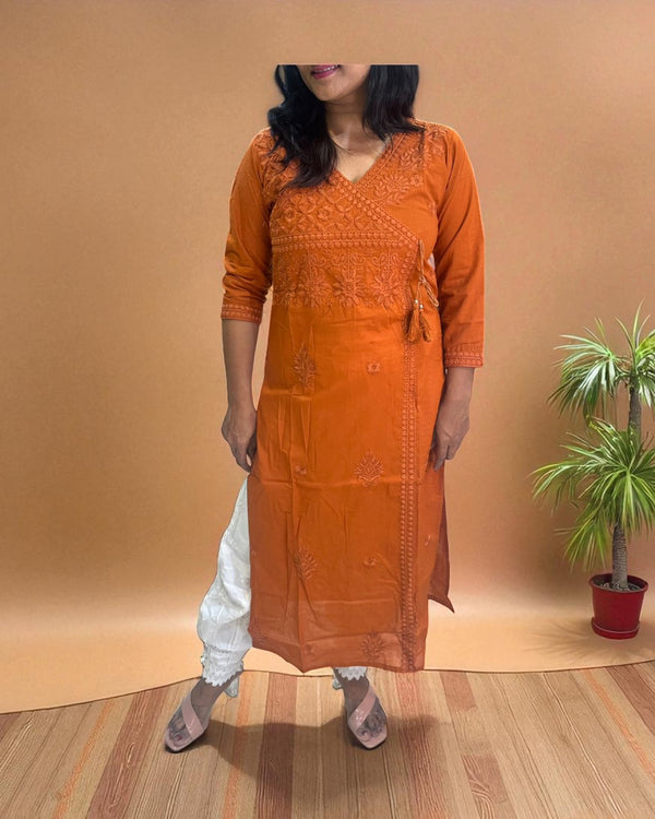 Rust organge Chikankari Cotton Kurta