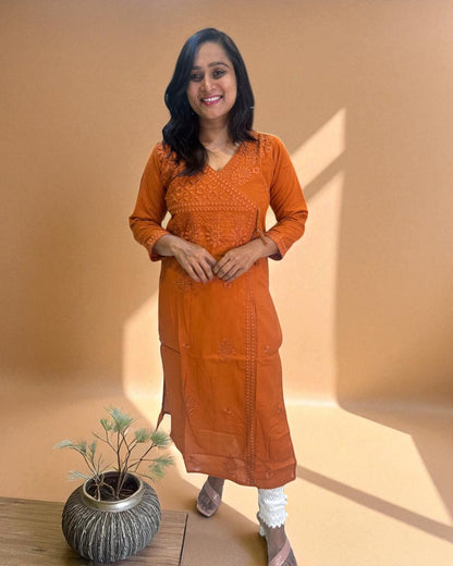 Rust organge Chikankari Cotton Kurta