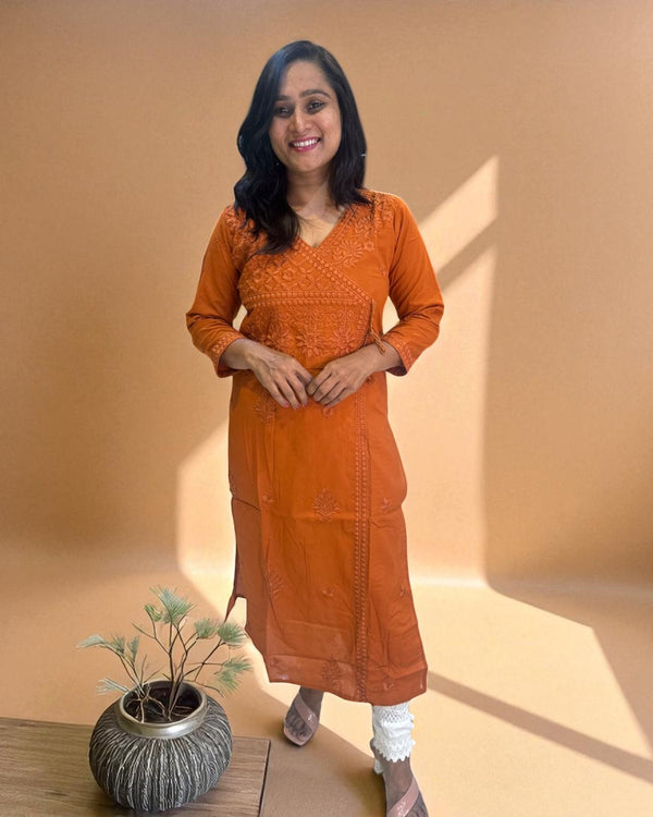 Rust organge Chikankari Cotton Kurta