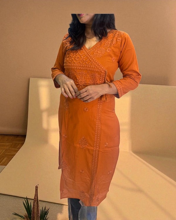 Rust organge Chikankari Cotton Kurta