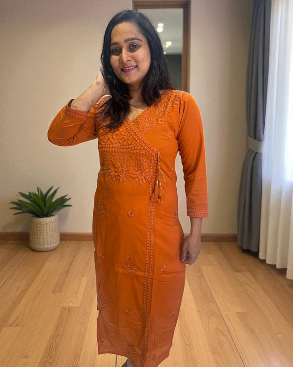 Rust organge Chikankari Cotton Kurta