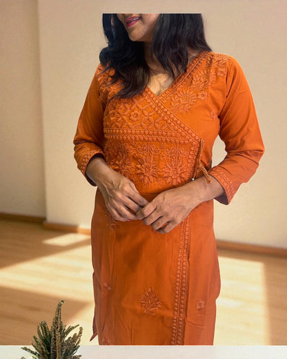 Rust organge Chikankari Cotton Kurta