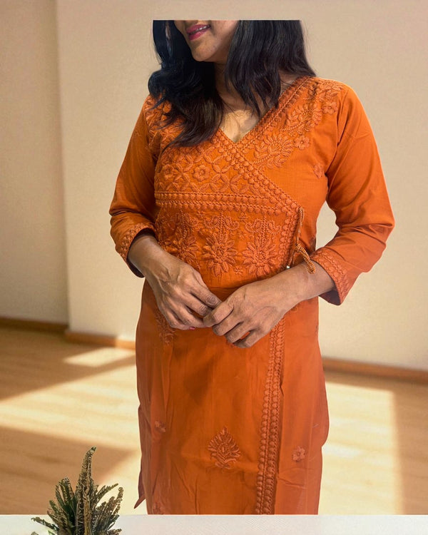 Rust organge Chikankari Cotton Kurta