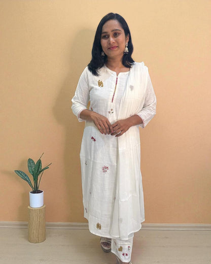 White Kesar Slub Cotton Suit set