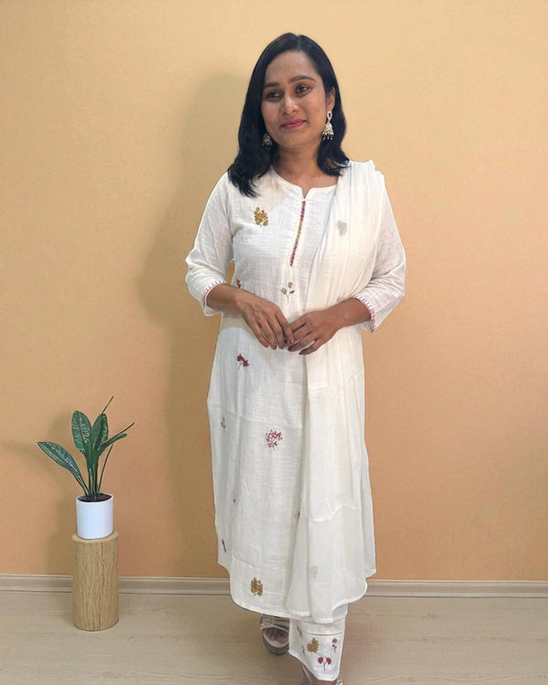 White Kesar Slub Cotton Suit set